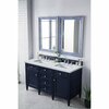 James Martin Vanities Brittany 60in Double Vanity, Victory Blue w/ 3 CM Carrara Marble Top 650-V60D-VBL-3CAR